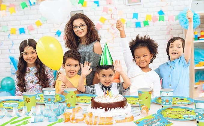 168PCS Mysterious Car Hippie Party Decorations for Kids Cartoon Dog Paw Themd 1st 2nd Birthday Party Supplies Groovy Daisy Favors Tableware with Plates Napkin Cups for 24 Guests