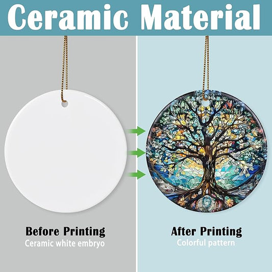 Stained Ceramic Tree of Life Ornament - Christmas Decorations and Holiday Present Ideas - Tree of Life Decor for Office, Room, Home