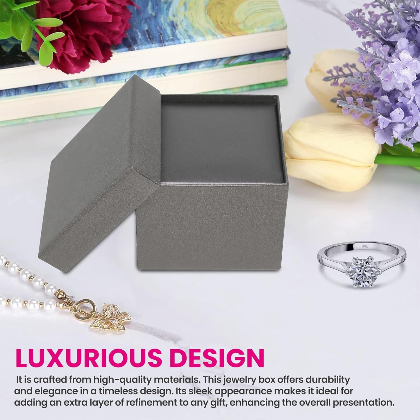 Novel Box Silver Jewelry Box for Earrings 2.37x2.37x1.87 Inches - Earring Gift Box for Proposal Wedding Engagement - Faux Leatherette Jewelry Display Box - Gift Presentation Boxes for Earrings