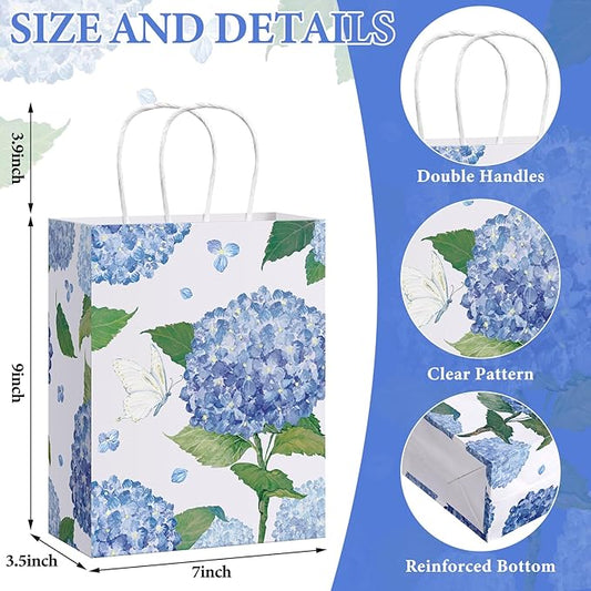 24 Pcs Floral Gift Bags Watercolor Hydrangea Paper Gift Bags with Handles Summer Party Favor Bag for Wedding Birthday Baby Shower