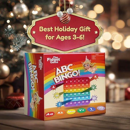The Fidget Game ABC Bingo, Games for Kids - Six Educational Alphabet Bingo Popping Mats for Preschool, Toddlers, Kindergarten - Learning Activities for 2-6 Players 3+ Years