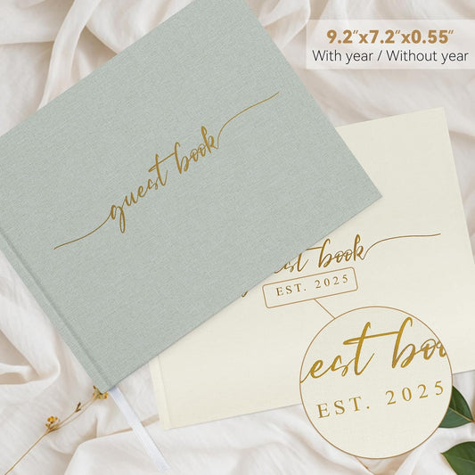 Wedding Guest Book with Personalized 2025 Year - Linen Photo Guest Book for Wedding Reception Bridal Shower Guests to Sign - 100 Pages Blank and Lined Acid Free Paper (Beige,)