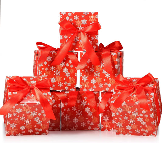 Dispowreath 48 Pcs 4x4x4 Christmas Gift Boxes with Ribbon Xmas Small Box with Lids Treat Boxes for Gift Wrapping Ornaments Wedding Holiday Birthday Party Favor (Snowflake)