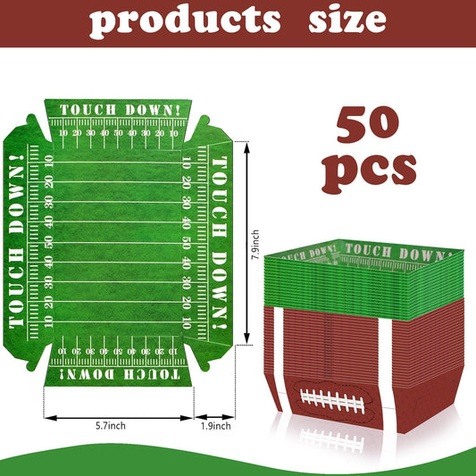 50Pcs Football Party Favors & Supplies - Paper Food Tray, Disposable Serving Boats for Football Birthday Party & Superbowl Decor