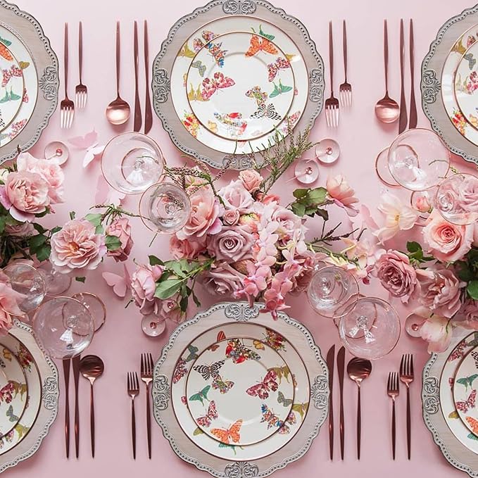Spsyrine Antique Pink Charger Plates Set of 6, 13" Embossed Chargers for Dinner Plates, Wedding, Party