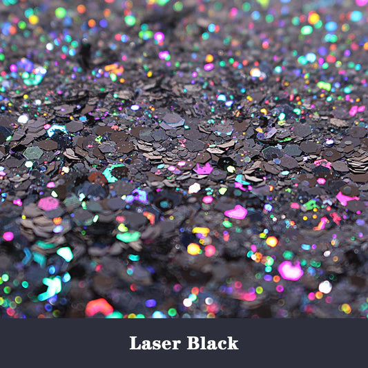 Holographic Chunky Glitter, 190g/6.7oz Chunky and Fine Mixed Craft Glitter, Bulk Laser Sequin Glitter for Face Body Nail Art,Epoxy Resin Tumbler Jewelry Making Glitter (Laser Black)