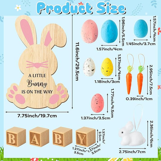 14Pcs Easter Pregnancy Announcement Set - Coming Soon Baby Announcement Props Ideas Include Easter Funny Bunny Shape Wooden Sign Wood Blocks Pregnancy Reveal Ideas for Grandparents Dad Husband Family