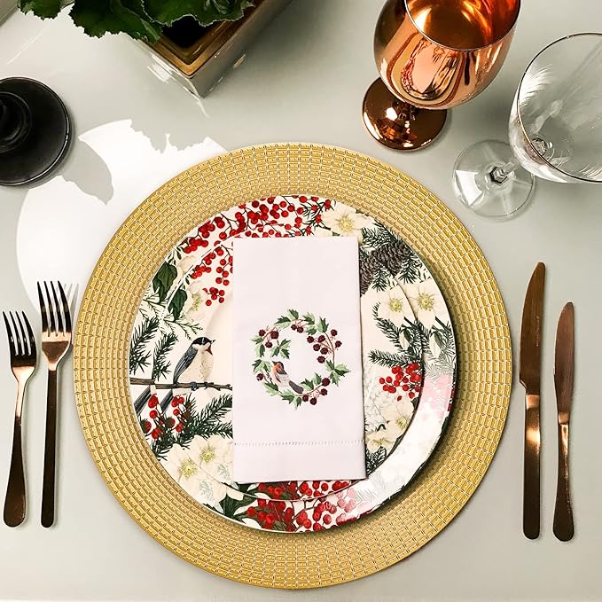 Hiceeden 12 Pack Gold Charger Plates for Dinner Plates, 13" Round Plastic Chain Shaped Charger Service Plates, Decorative Chargers Bulk for Table Setting, Wedding, Party, Event