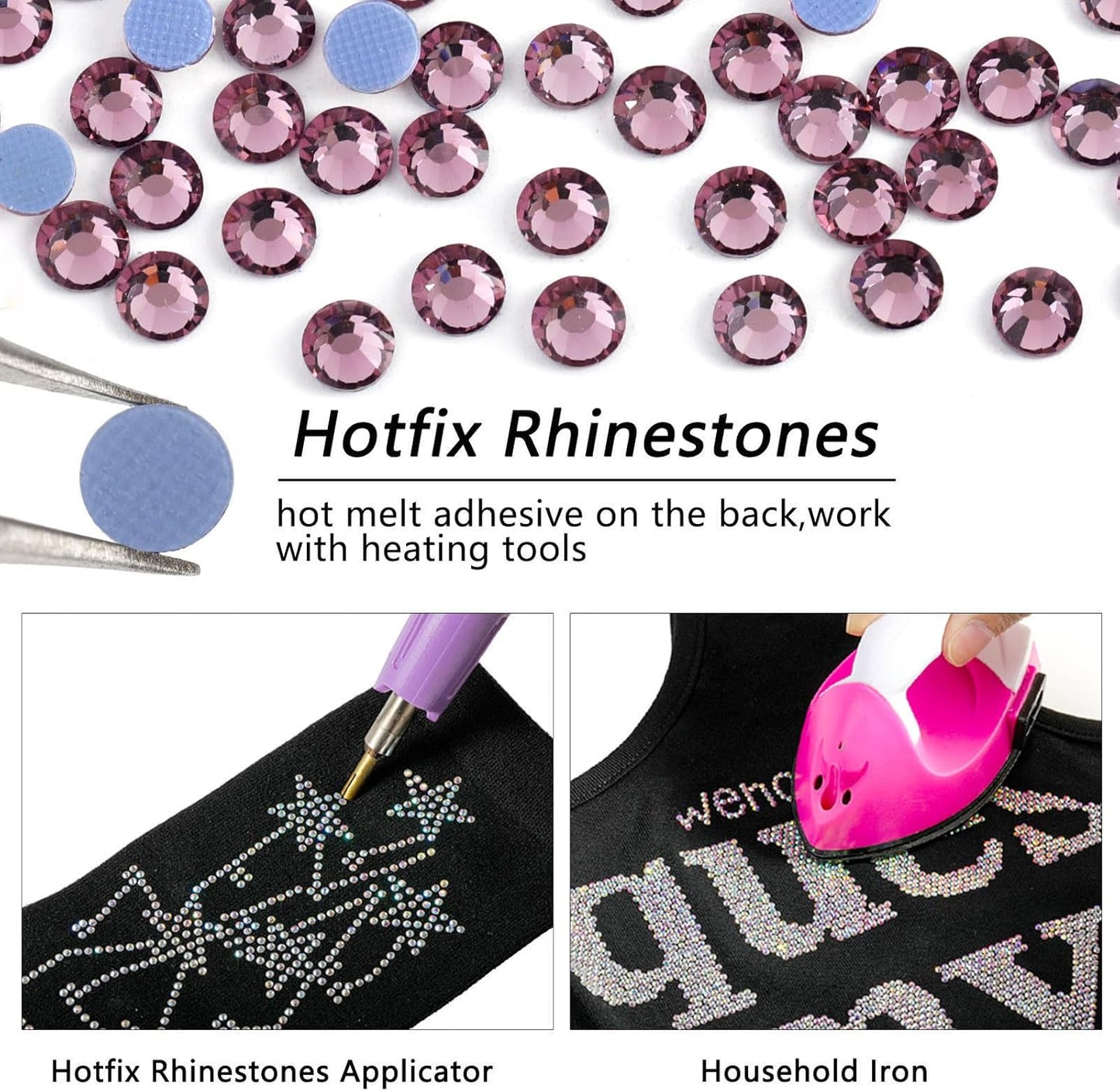 Beadsland Hotfix Rhinestones, 1440pcs Flatback Crystal Rhinestones for Crafts Clothes DIY Decoration, Light Amethyst, SS12, 3.0-3.2mm