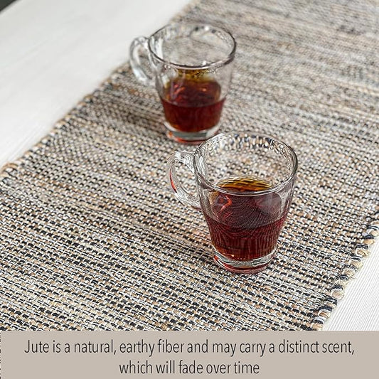 Chardin home Natural Jute Table Runner 13x48 Inch – Vintage Boho Rustic Table Decor – Handwoven Table Runner in Natural Jute and Grey – Farmhouse Dining or Console Table Accent