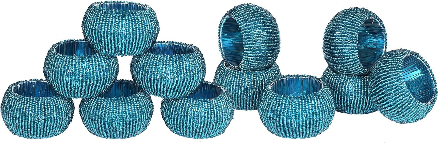 Teal Napkin Ring, Napkin Rings Set of 12, Beaded Napkin Holders, Fall Napkin Rings Bulk for Christmas Party Decoration, Dinning Table, Everyday, Family Gatherings - Set Your Table with Style - Teal