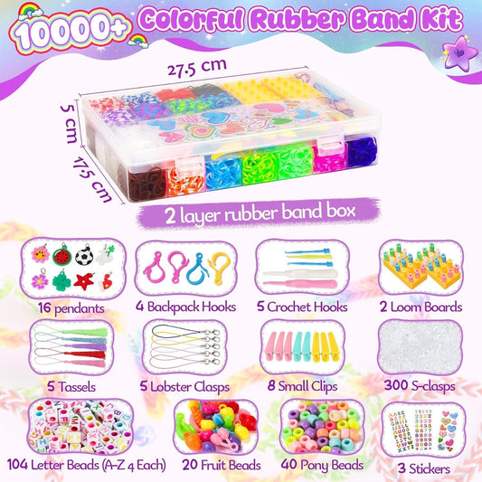UUEMB 10000+ Rubber Band Bracelet Kit, Colorful Loom Bracelet Making Kit with Storage Box, DIY Art Craft Kit with Charms Beads for Beginners Kids Girls Boys Birthday Party Christmas Gift