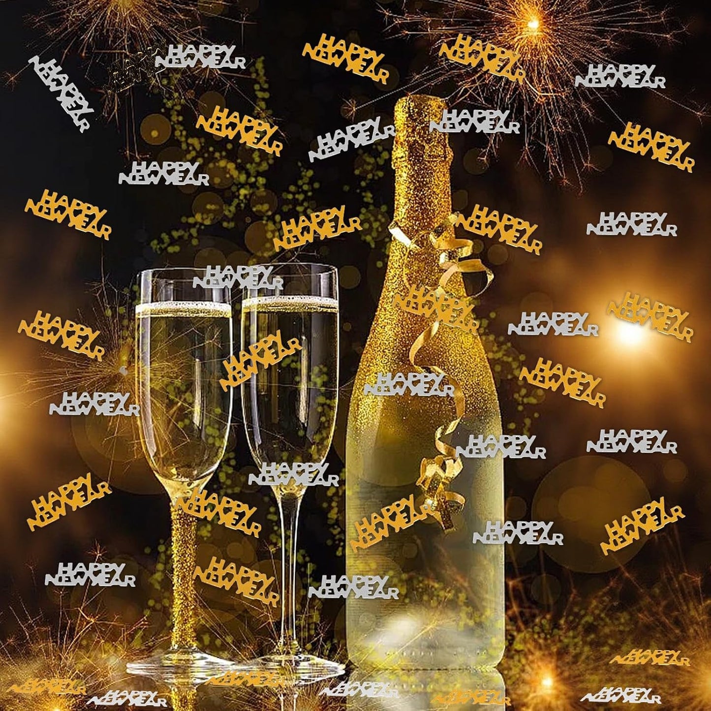 500 Pcs New Year Confetti, Gold and Black 2026 Table Shiny Confetti Glitter for Happy New Year Decorations 2026 New Years Eve Table Decorations