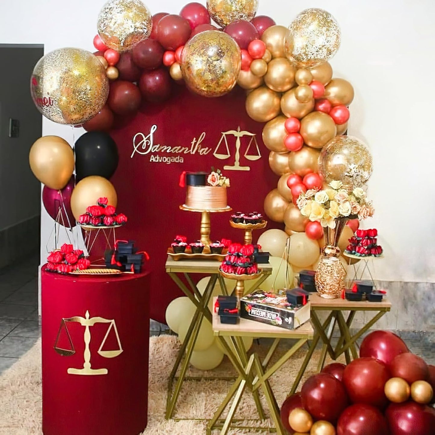 PartyWoo Burgundy Balloons 100pcs 12 Inch Metallic Gold Dark Red Maroon Confetti Balloons for Graduation Wedding Thanksgiving Birthday Bachelorette Citizenship Strawberry Casino Party Decorations