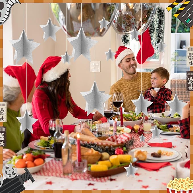 70 Pcs Silver Star Centerpieces for Tables Silver Party Birthday Decorations Sparkle 3D 2025 Graduation Star Table Decor 3 Sizes 8" 5" 3" Christmas Bridal Shower Red Carpet Film Show Theme Party