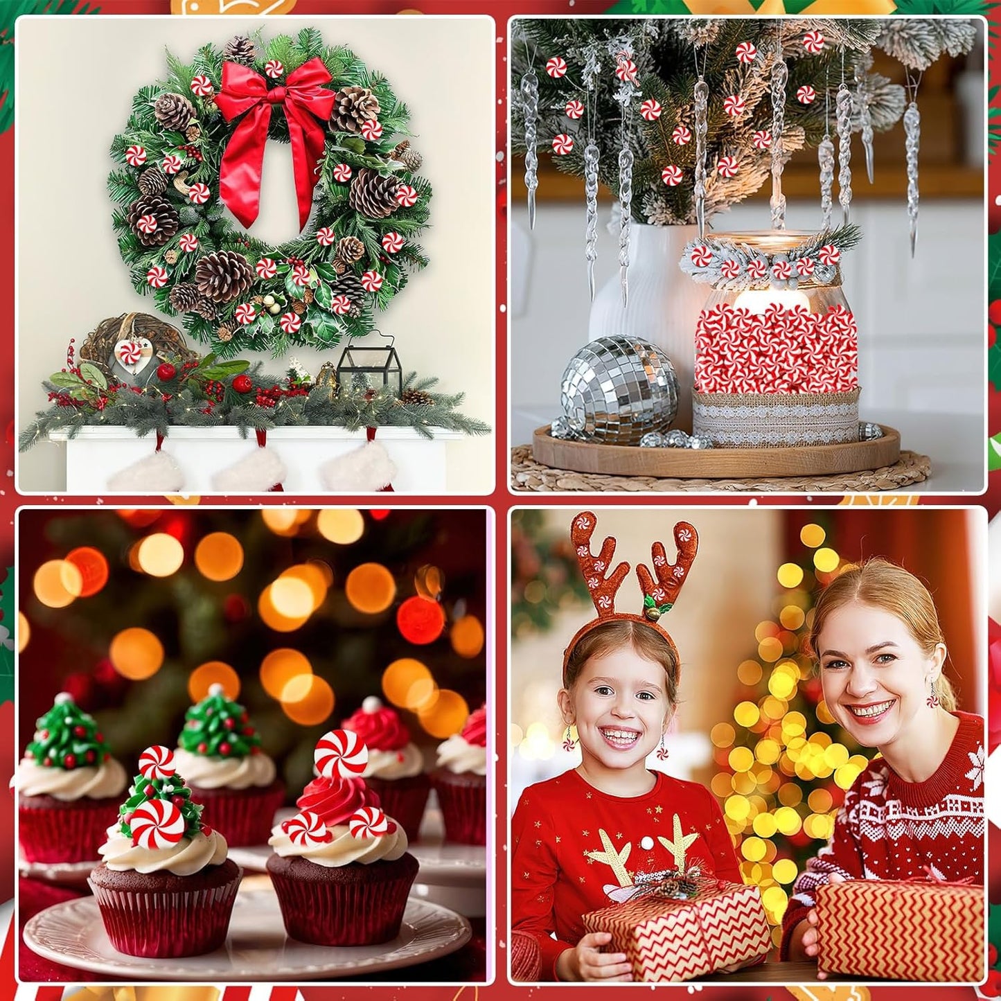 80pcs Mini Fake Christmas Candy,15/20mm Fake Candy Decor Peppermint Ornaments Xmas Table Scatters Red and White Candy Vase Filler for Decorations Party Favors Supplies