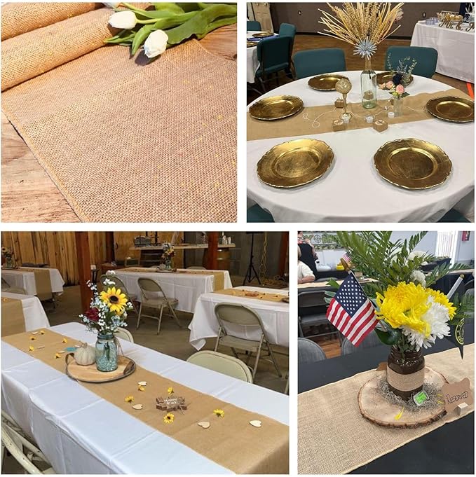 2 Pack Natural Burlap Table Runners (12 x 108 Inch) | Rustic Jute Table Runners for Wedding, Farmhouse, Thanksgiving, Coffee Table Decor Cover, Fall Dรฉcor & Parties