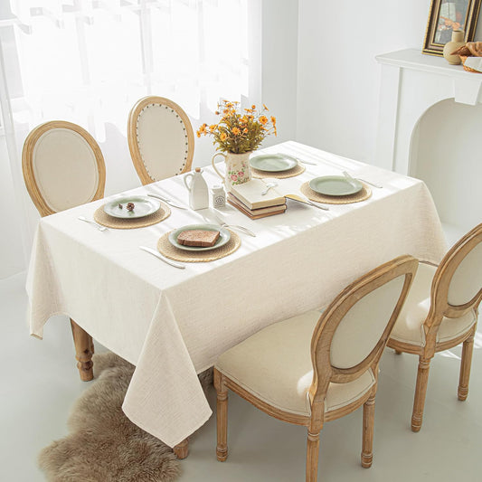 Natural Linen Textured Rectangle Tablecloth, Slubby Textured Lightweight Table Cloth 60 x 120 Inch, Water Resistant Stain Resistant Farmhouse Burlap Table Cover for Kitchen Dining Room