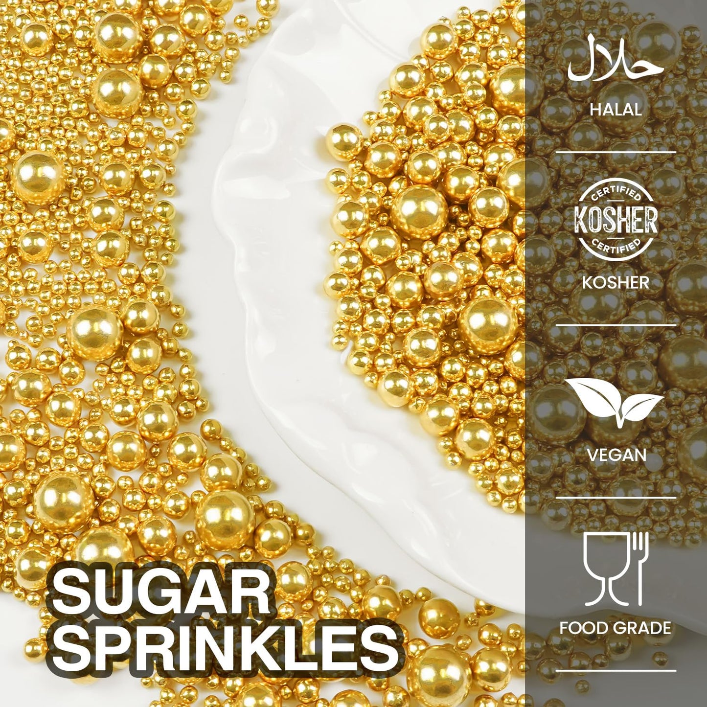 Gold Pearl Sprinkles for Cake Decorating, 150g/5.29oz, Mix Size, Edible Sugar Candy Pearls, Cake Decorations, Cupcake, Cookies, Foodgrade Topper, Holiday, Wedding Party, Easter, Christmas Supplies