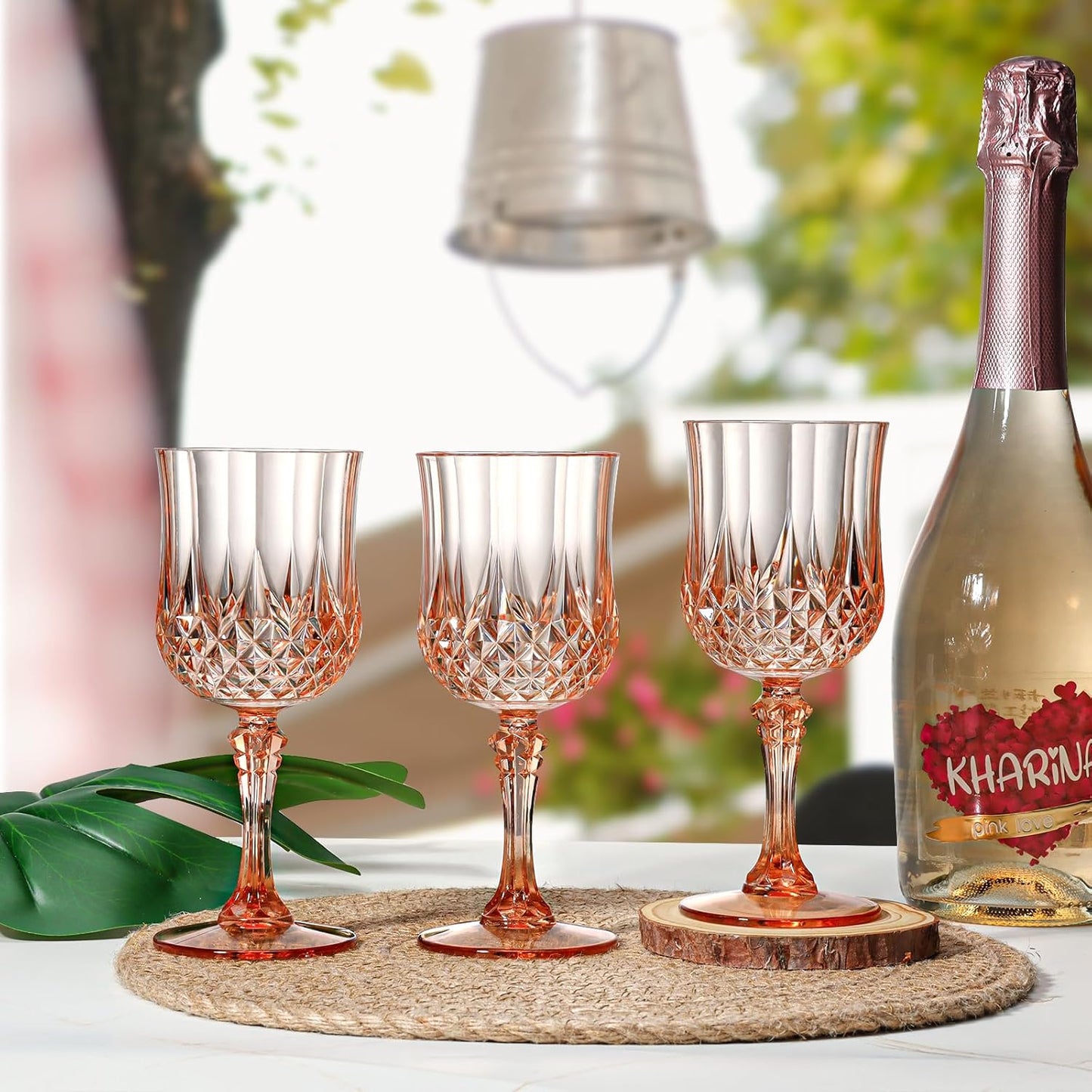 XUWAIDSGN 16 Pcs 7oz Plastic Vintage Wine Glasses Drinking Glasses Unbreakable Wedding Glassware Crystal Water Goblets Reusable Drinkware Vintage Champagne Flutes (16, Pink)