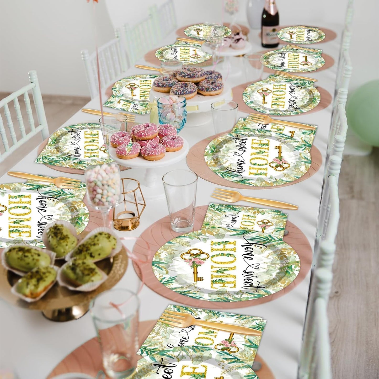 50 Guests House Warming Party Supplies Decoration Housewarming Party Plates and Napkins Forks Sweet Home Tableware Decor Rustic Floral Paper Disposable Plates for New House Wedding Supplies 200PCS