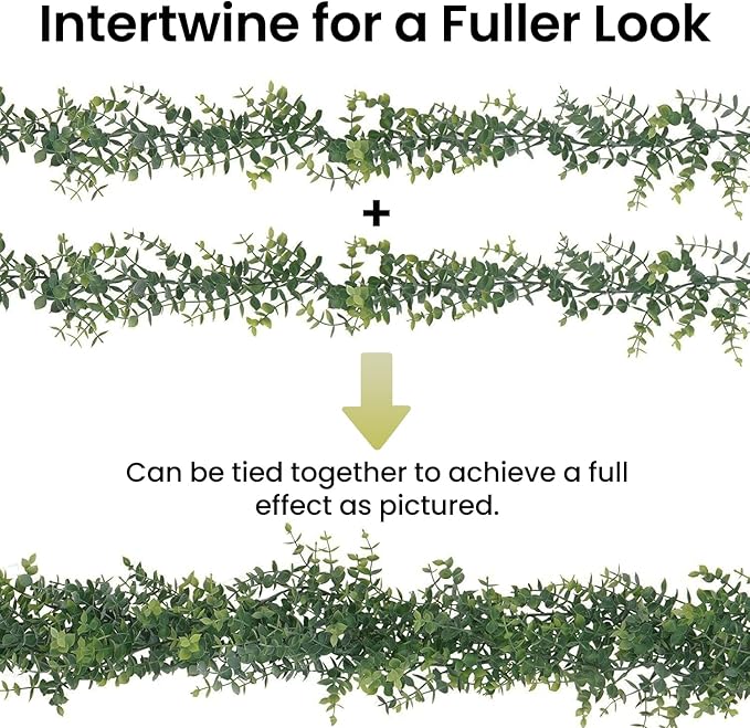 4 Pack Artificial Eucalyptus Garland, 5.5ft Faux Eucalyptus Vines with Lifelike Silver Dollar Leaves, Handmade Greenery Garland for Wedding Arch Decor, Table Runner, Home Party Backdrop