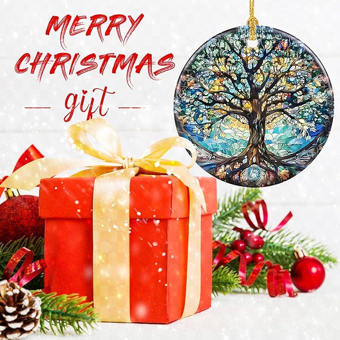Stained Ceramic Tree of Life Ornament - Christmas Decorations and Holiday Present Ideas - Tree of Life Decor for Office, Room, Home