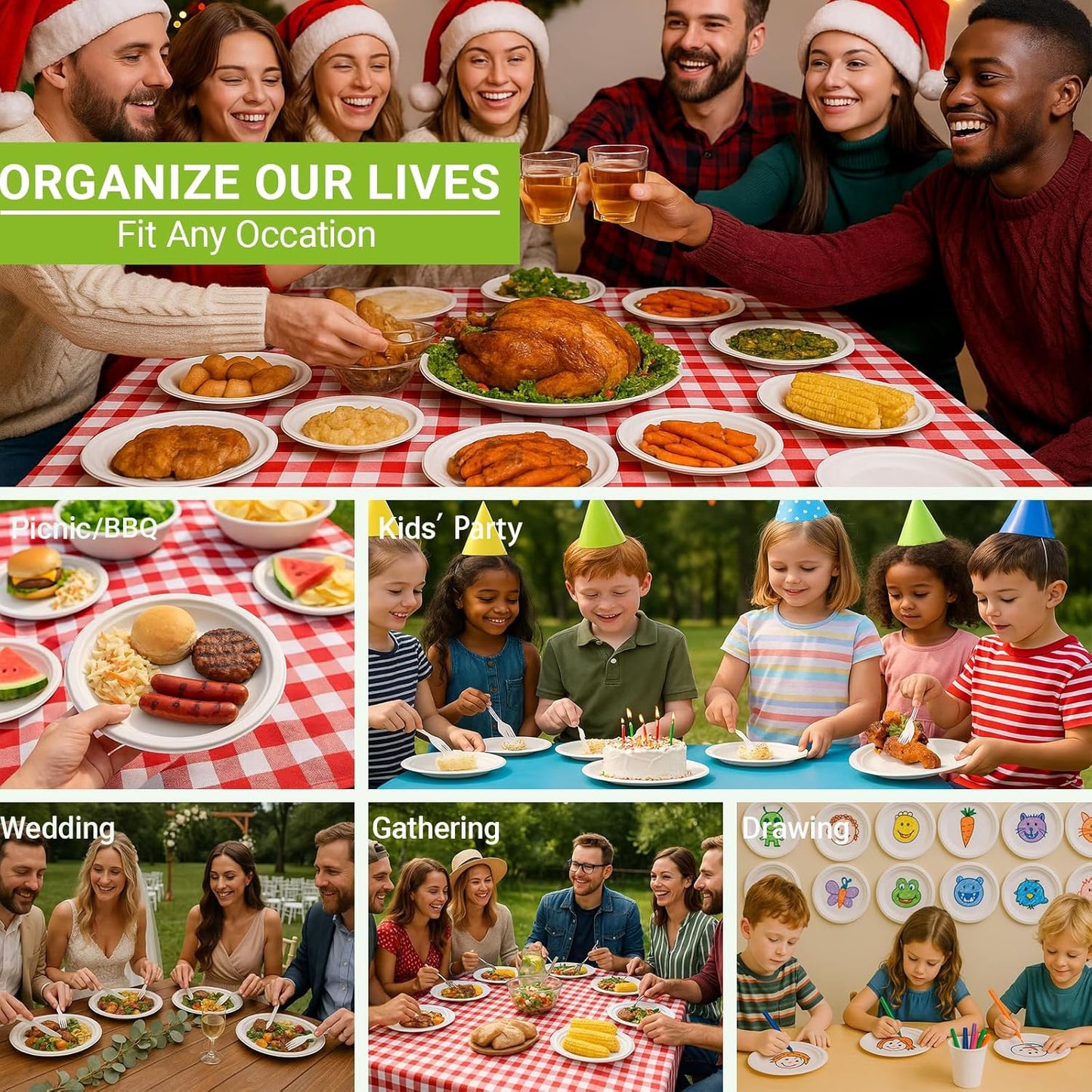 Heavy Duty Paper Plates 10 inch Large (Round-150 Count) White Disposable Dinner Paper Plates Bulk for Everyday Meals, Picnic, BBQ and Gathering, Leak Proof/Microwave-Safe/Sturdy/Cut Resistant