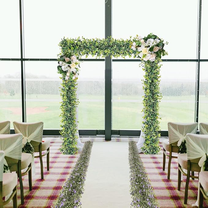 4PCS Faux Eucalyptus Garland Plant, Artificial Baby Breath Flower Vines Hanging Leaves Vines Hanging Leaves Greenery Wedding Backdrop Arch Wall Decor, Indoor Outdoor 5.8 Ft(Purple & Green)