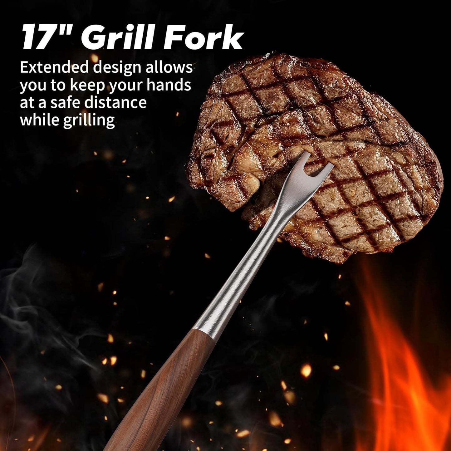 ENLOY Heavy-Duty Barbecue Grilling Tools Set, Outdoor Grill Accessories with Spatula, Fork & Tongs, Extended Rosewood Handle & Food-Grade Stainless Steel for Barbecue & Grill, 3Pcs BBQ Tools for Men