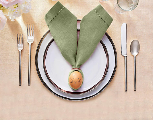Ruvanti Premium Linen Napkins Set of 4-20x20 Inch, Classic Hemstitch, Mitered Corner Cloth Napkins - Soft, Elegant Dinner Napkins Cloth Washable for Weddings, Parties, Everyday Use - Olive