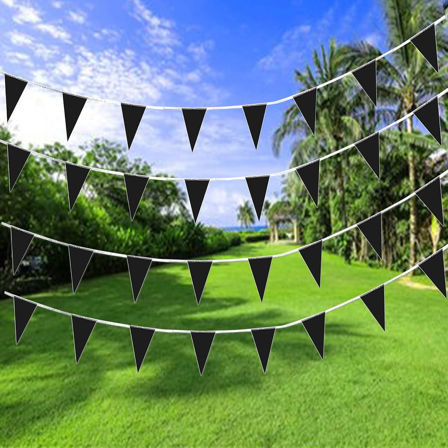 Consummate 100 Feet Black Pennant Banners Flags String Hanging Triangle Bunting Flags for Grand Opening,Kids Birthday,Party Decorations,60 PCS