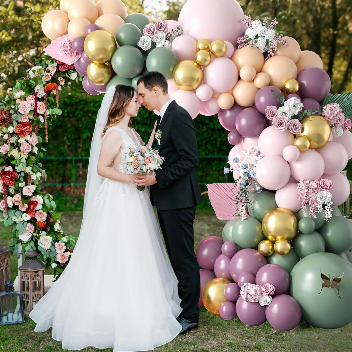 Dusty Green Purple Pink Balloon Arch Kit, Pastel Balloons Garland Party Decorations with Green Pink Lavender Purple Balloons for Girls Tea Party Birthday Baby Shower Bridal Wedding Party