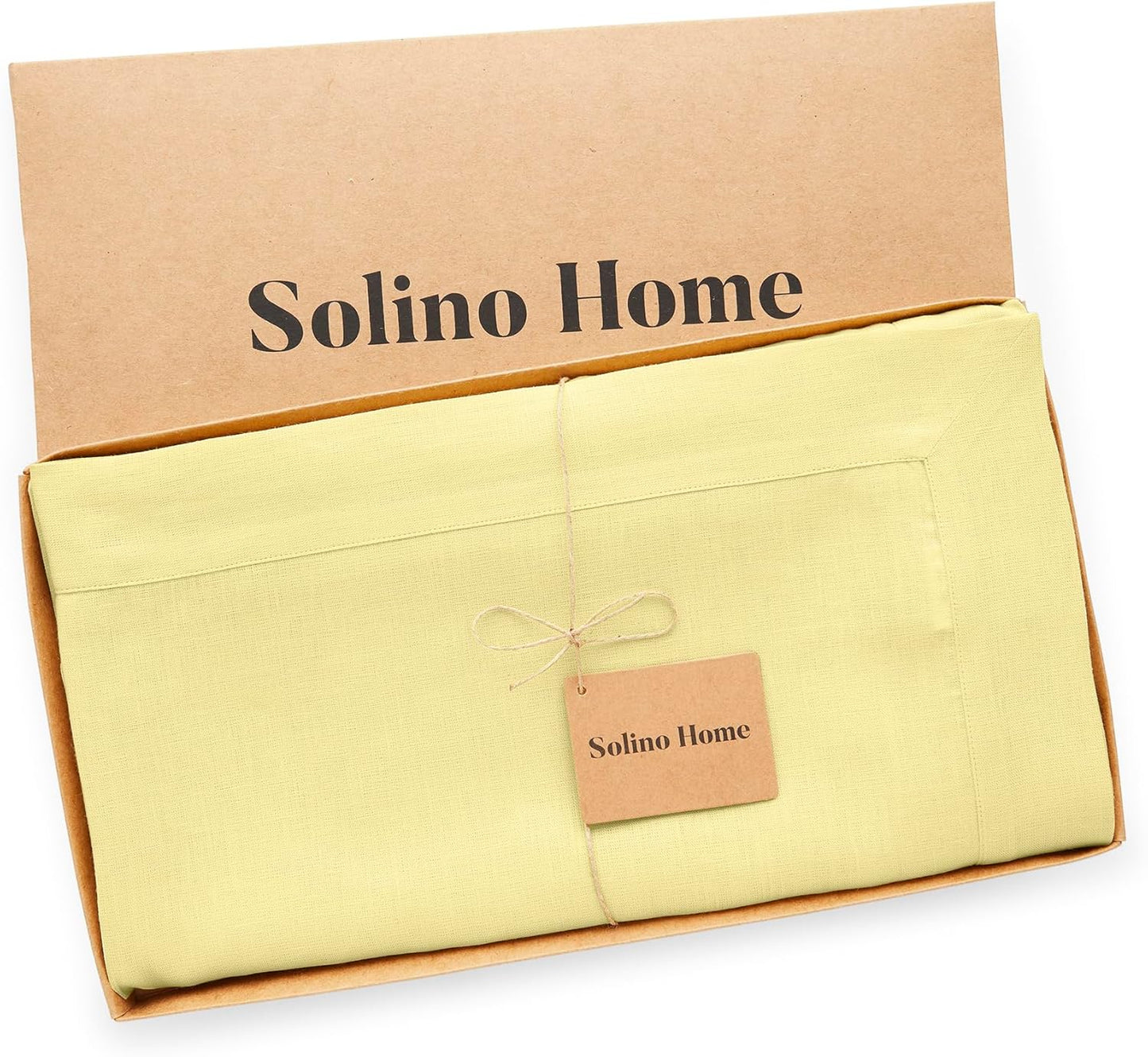 Solino Home Yellow Linen Tablecloth 60 x 132 Inch - 100% Pure Linen Table Cloth for Rectangle Tables - Fete, Machine Washable Tablecloth