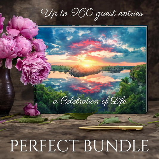 Generic LYKX - Funeral Guest Book Set, Guest Book for Funeral Hard Cover, Sunset Celebration of Life Guestbook, Memorial Service Registry 100 Pages, Funeral Guest Books with Elegant Pen