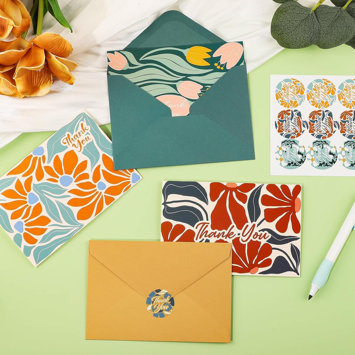 24 Pack Thank You Cards with Envelopes, 4x6 Inch Thank You Cards Bulk with Envelopes & Stickers, Greeting Card for Birthday, Wedding, Baby Shower, Graduation, Thanksgiving, Christmas, New Year