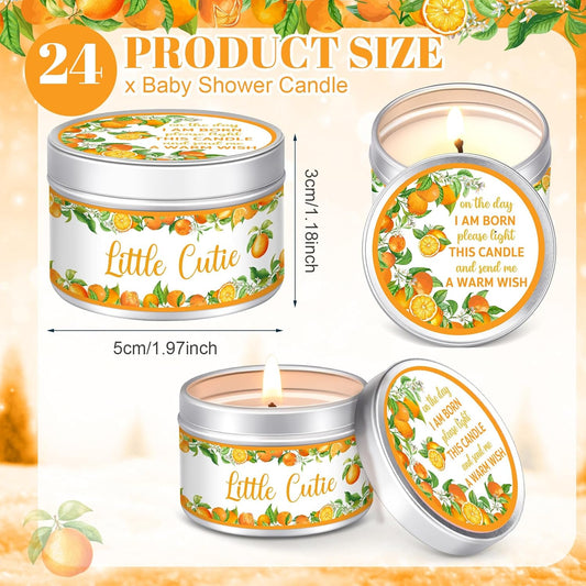 MTLEE 24 Pcs Mandarin Orange Baby Shower Party Favors Candles Lavender Scented Baby Shower Favors for Guests Rustic Tealights Candles Gender Reveal Return Gifts Girl Boy(1.2 Oz, Orange)