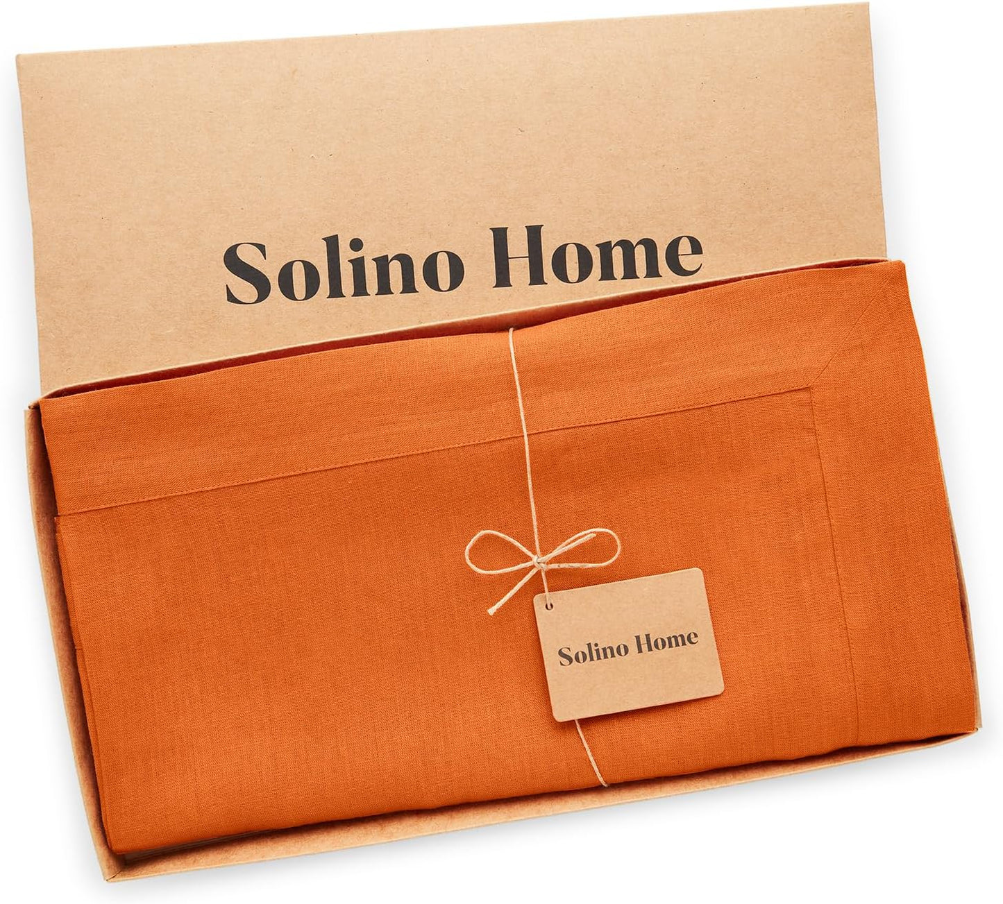 Solino Home Linen Tablecloth 60 x 120 Inch - 100% Pure Linen Persimmon Orange Table Cloth for Rectangle Tables - Fete, Machine Washable Tablecloth for Fall, Autumn, Halloween, Thanksgiving