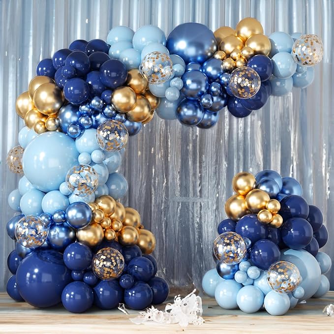 Navy Blue and Gold Balloons Arch Kit 164pcs Pastel Blue Gold Balloons Garland Kit in Different Sizes 5 10 12 18inch for Wedding Bridal Shower Baby Shower Birthday Party Decorations