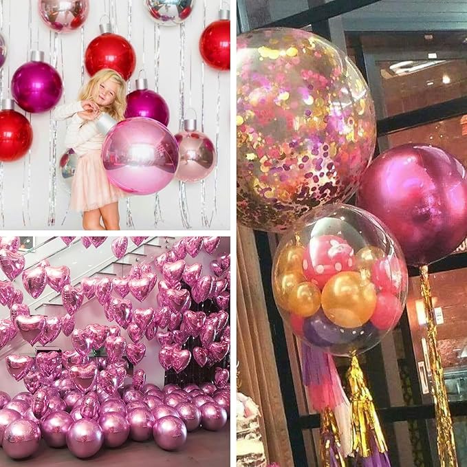 PartyWoo Pearl Pink Foil Balloons 6pcs 22 Inch Large Round Foil Big Giant 4D Jumbo Inflatable Mirror Ball Mylar Balloons for Baby Shower Birthday Gender Reveal Tea Princess Party Decorations