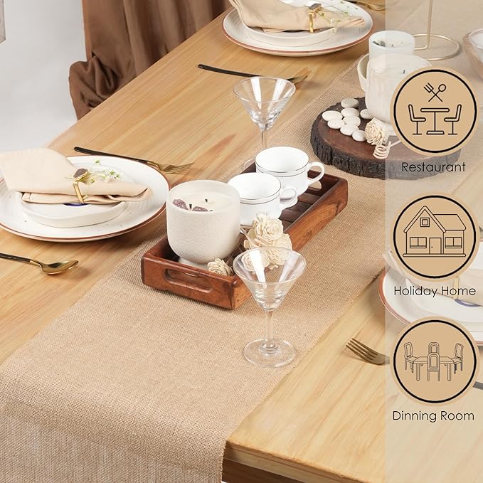 RAJRANG Jute Table Runner Long Burlap Roll Fabric for Party Dining Room Kitchen Wedding Fall Decoration (Natural, L-900 X W-12)