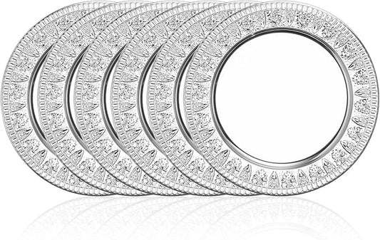 ZENFUN 6 Pack 12" Stainless Steel Charger Plates, Round Metal Plates with Flower Pattern, Large Serving Camping Plates for Home Kichten, Banquets, Parties, Restaurants