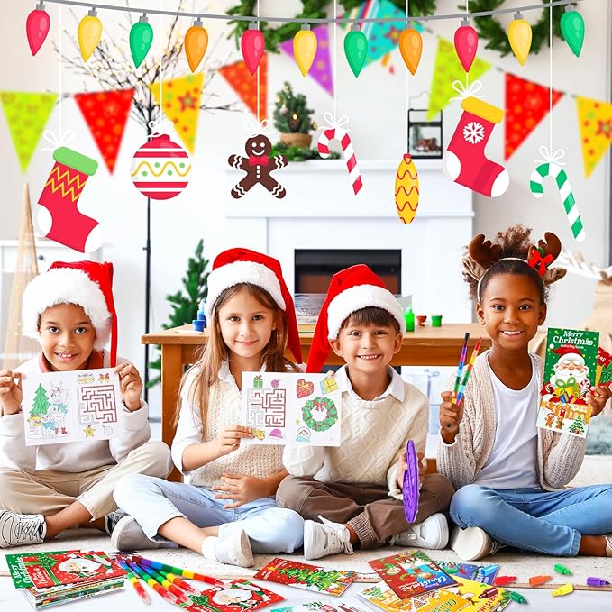 BenLouis 24 Christmas Mini Coloring Books Kids with 24 Stacking Crayons Xmas Theme Party Favors Activity Books Bulk for Kids Holiday Birthday Goodie Bag Gift Stuffer Classroom Reward