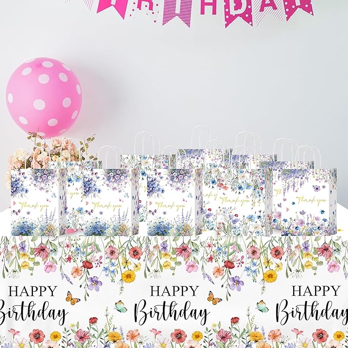 W WINTMING 24 Pcs Thank You Gift Bags with Handle Wildflower Paper Bags Floral Thank You Goodie Bag for Wedding Birthday Candy Treat Bag Shopping Wrapping (Wildflower)