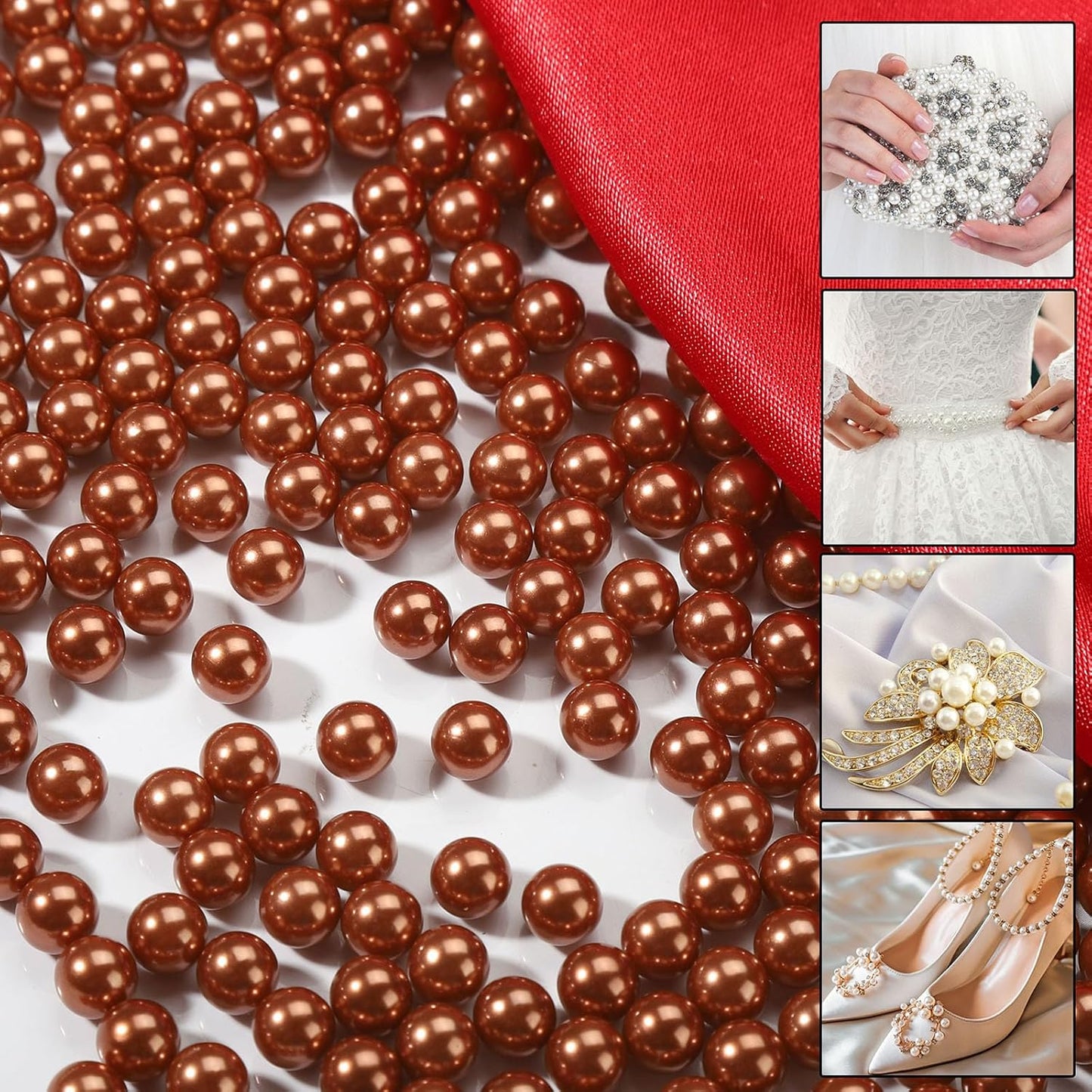980pcs Undrilled Holeless ABS Faux Pearl Beads for Vase fillers, No Hole Round Pearls for Cosmetic Boxes, DIY Parts, Table Scatter, Wedding, Birthday Party Home Decorating (Coffee, 8mm)