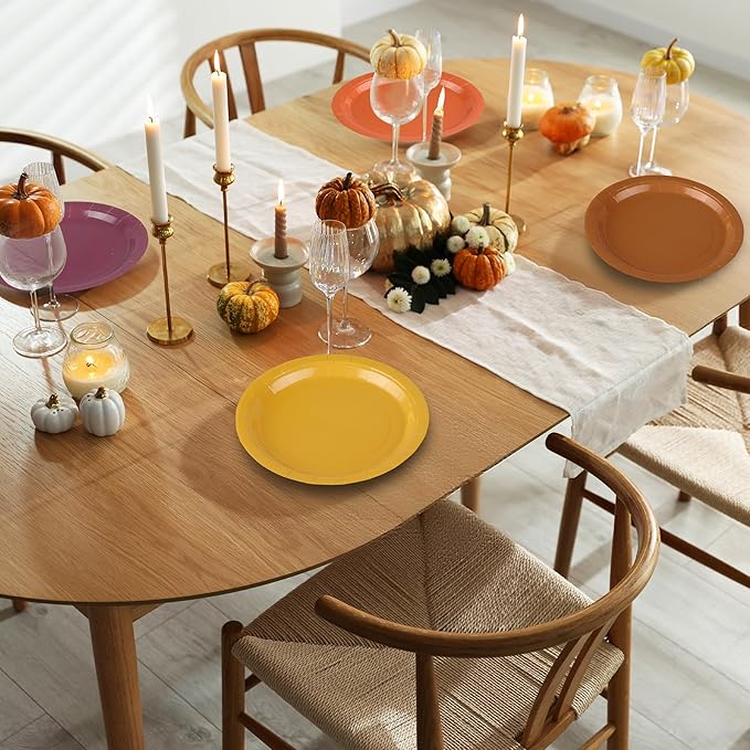 Kochorie 60 Pieces Disposable Paper Plates 9 Inch Heavy Duty Dinner Plates, Solid Color, Thanksgiving Table Decorations Party Supplies for Birthdays, Weddings, Daily Use