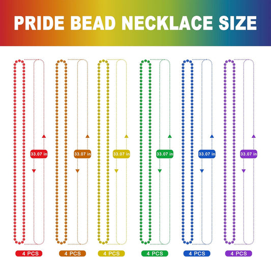 24PCS Pride Necklace Stuff, LGBTQ Beads Pride Accessories, 6 Kinds of Metallic Rainbow Beads Bulk, Gay Lesbian Pride Necklace for Women Men, Costumes Decor for Pride Month Parade Throws Party Favors