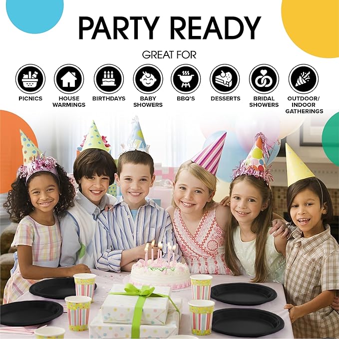 Exquisite Party Solids Black Plastic Plates For Party Supplies 7" Black Disposable Plates Heavy Duty 50 Pcs Plastic Dinnerware Sets Heavy Duty 350 GSM Disposable Dinnerware Set