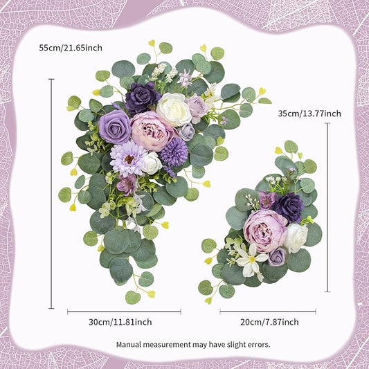 Artificial Wedding Arch Flowers for Wedding Sign,Set of 2 for Wedding Welcome Ceremony Sign,Faux Floral Swags,Wedding, Banquet and Reception Backdrop Floral Decoration (Purple)