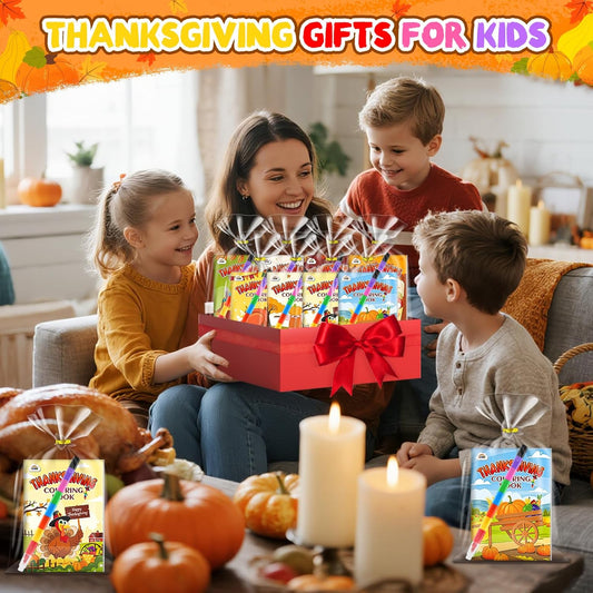 ZMLM 24 Coloring Books for Kids Party Favors: Bulk 24 Crayons Mini Coloring Books for Kids Ages 4-8 Birthday Goodie Bags Stuffers Toddlers Return Gifts Classroom Prizes Teacher Crafts (Thanksgiving)